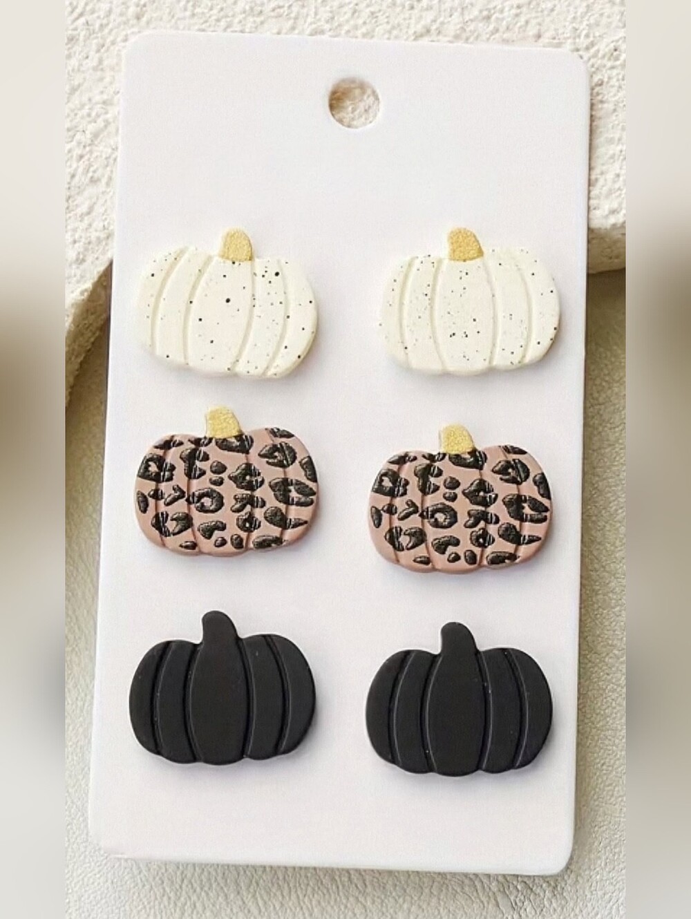 NWT*(3pc)Pumpkin Stud Earrings. Black, White, Brown, Leopard/Animal Print*NEW